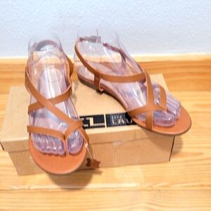 CL By Laundry Women's Brown Strappy Asymmetrical Active Round Toe Buckle Leather